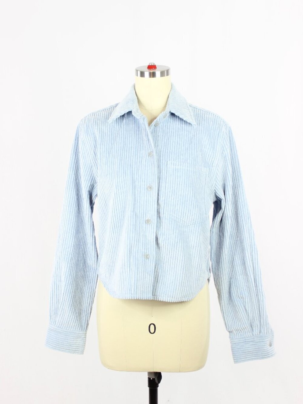 Aritzia SUNDAY BEST Dune Blue Cotton Corduroy Cropped Button Down Shirt, Size XS